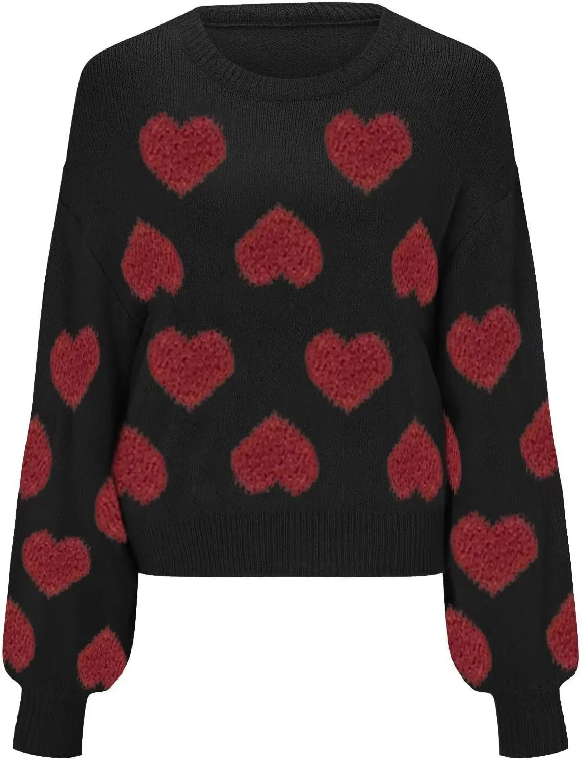 Women's 2024 Fall Winter Heart Color Block Sweater Long Sleeve Crew Neck Casual Loose Knit Pullover Tops Shirt