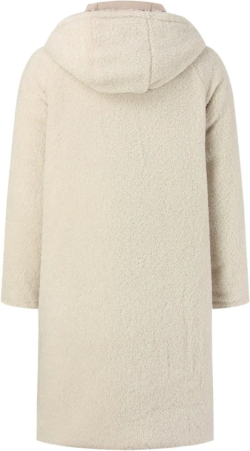 Womens 2024 Fashion Full Zip Fleece Coat Long Sleeve Pockets Outwear Comfort Warm Soft Overcoat Outdoor Home Clothes