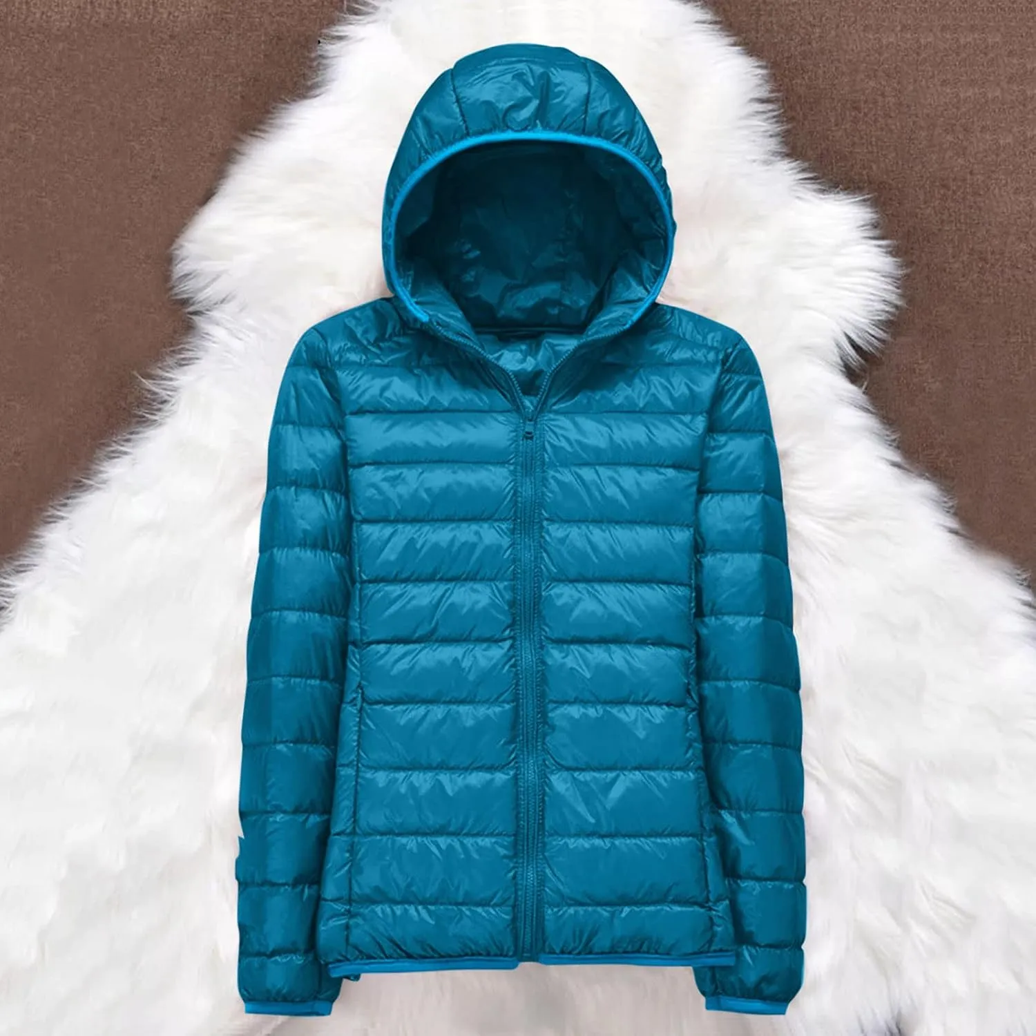 Womens 2024 Warm Lightweight Hooded Windproof Winter Coat Long Sleeve Casual Down Coat Home Outdoor Quilted Puffer Coat