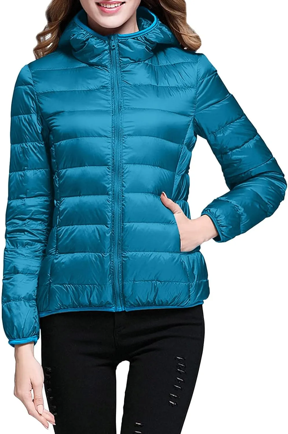 Womens 2024 Warm Lightweight Hooded Windproof Winter Coat Long Sleeve Casual Down Coat Home Outdoor Quilted Puffer Coat