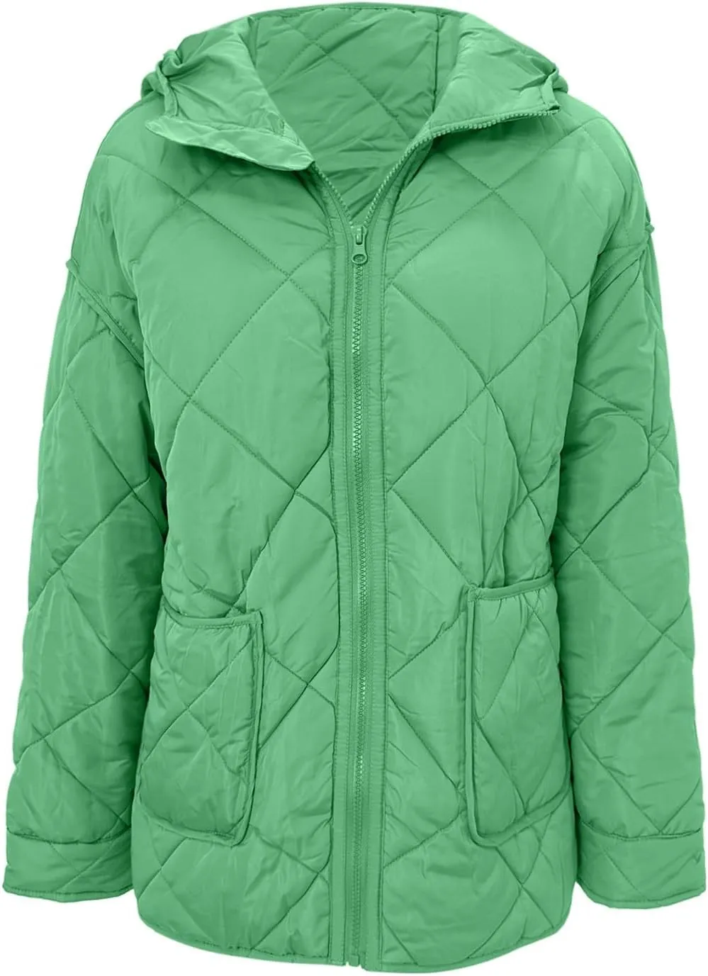 Womens 2024 Winter Thick Solid Zip Up Quilted Puffer Coat with Pocket Long Sleeve Down Coat Casual Warm Slim Overcoat