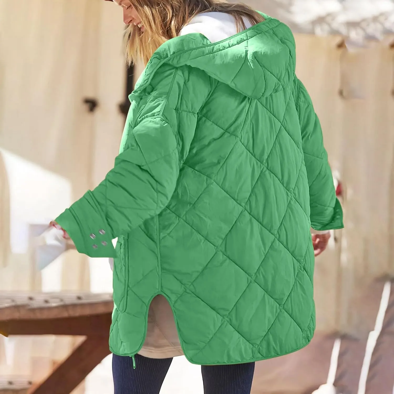 Womens 2024 Winter Thick Solid Zip Up Quilted Puffer Coat with Pocket Long Sleeve Down Coat Casual Warm Slim Overcoat