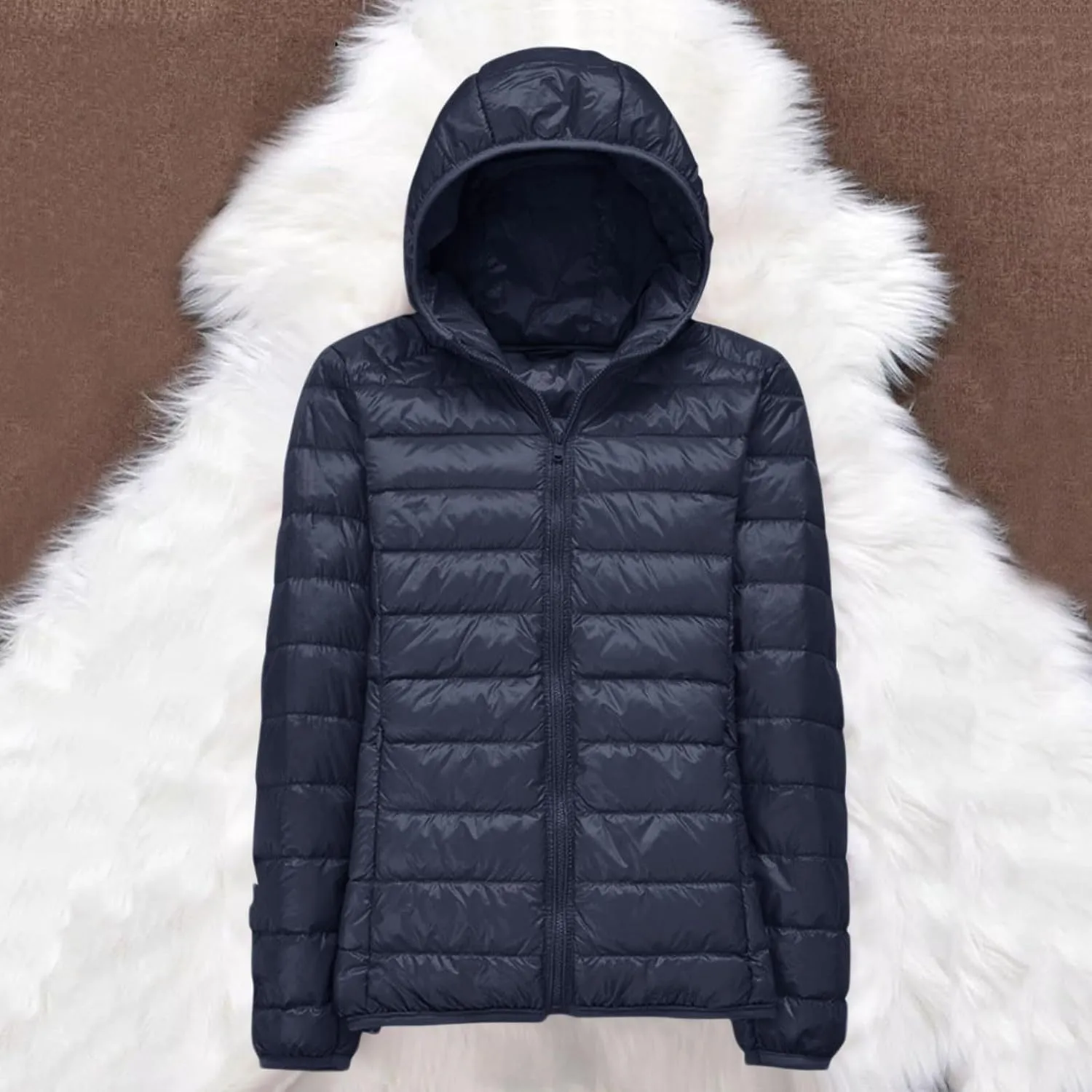 Womens 2024 Winter Warm Waterproof Solid Puffer Coat Zipper with Hood Quilted Down Coat Casual Slim Outdoor Overcoat