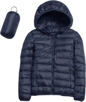 Womens 2024 Winter Warm Waterproof Solid Puffer Coat Zipper with Hood Quilted Down Coat Casual Slim Outdoor Overcoat