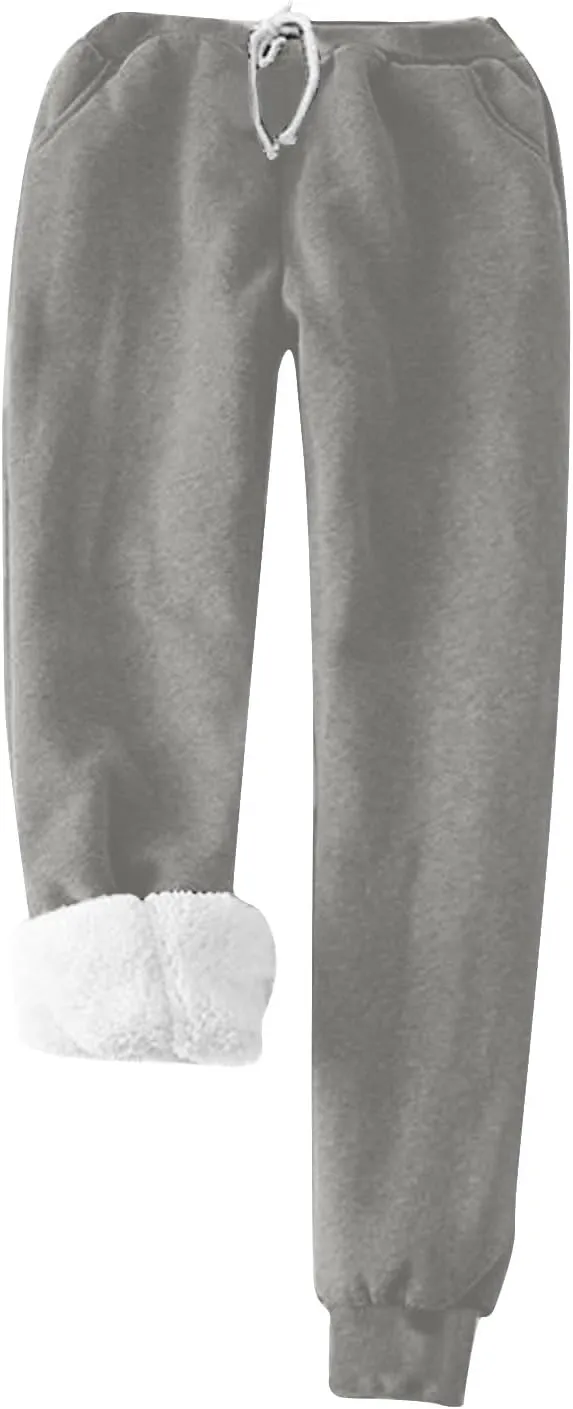 Womens 2pcs Loungwear Set Thicken Winter Warm Sherpa Fleece Lined Sweatshirt  Pants Soft Pjs Sleepwear with Pocket