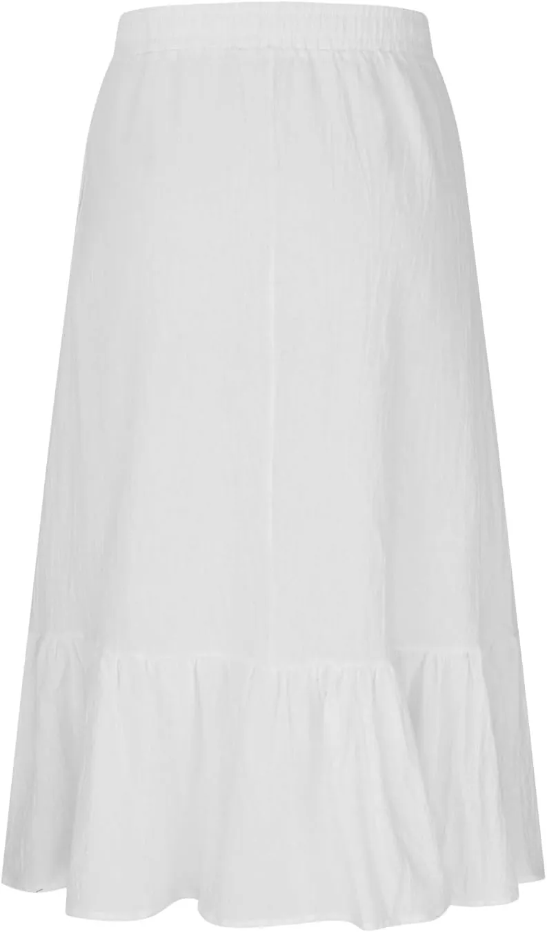 Womens A Line Long Midi Cotton Skirt Pleated Layers Elastic Waist Summer Fashion Trendy Flowy Tiered Boho Skirts