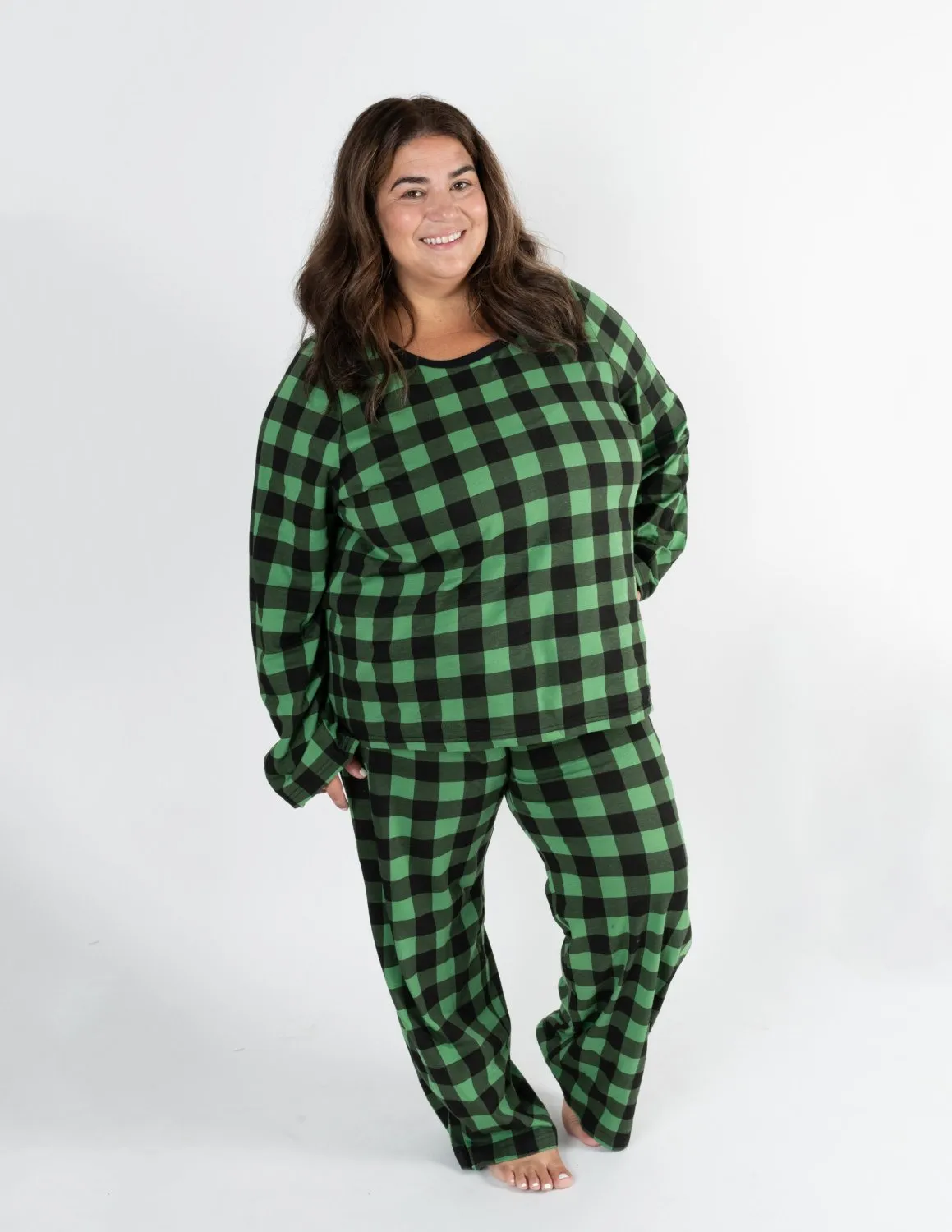 Women's Black & Green Plaid Cotton Pajamas