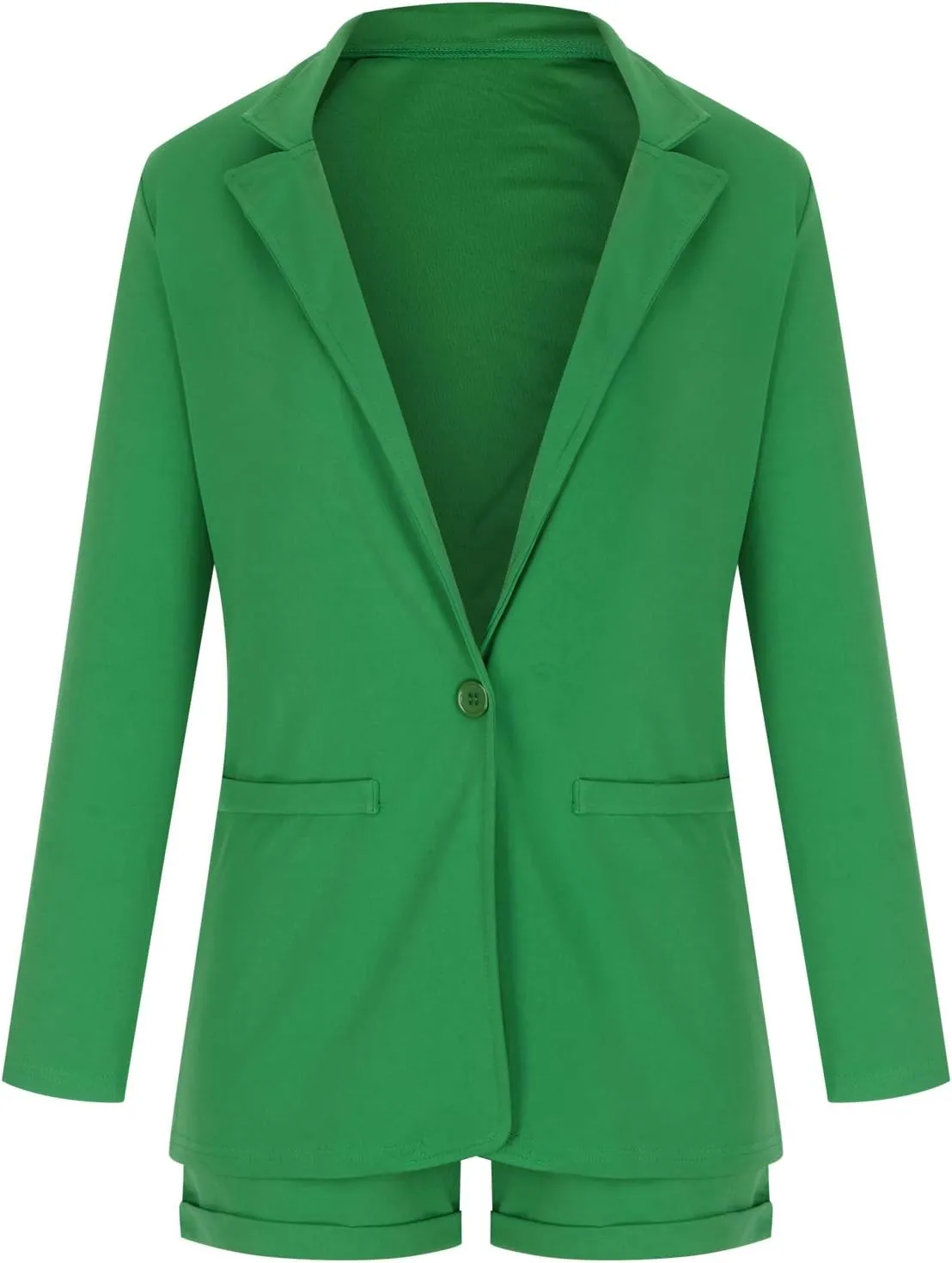 Women's Blazer Shorts Suit - Long Sleeves 2-Piece Set for Smart Office Formal Business Outfit