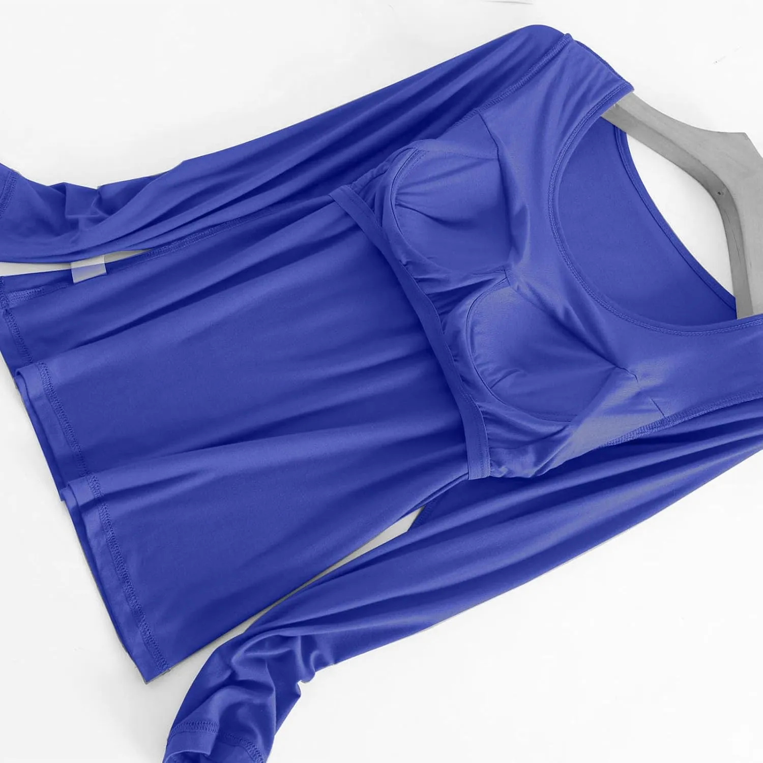 Women's Built-in Bra T-Shirt Long Sleeve Workout Yoga Tops Crewneck Padded Bra Soft Pajamas Comfy Athletic Shirts