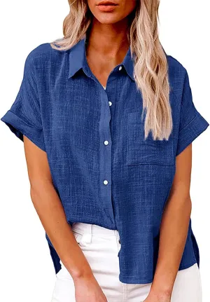 Women's Button Down Shirts Sleeve Down Christmas Fall Jacket Rolled Cuffed Short Sleeve Blouse Long Button Down