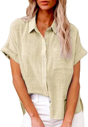 Women's Button Down Shirts Sleeve Down Christmas Fall Jacket Rolled Cuffed Short Sleeve Blouse Long Button Down