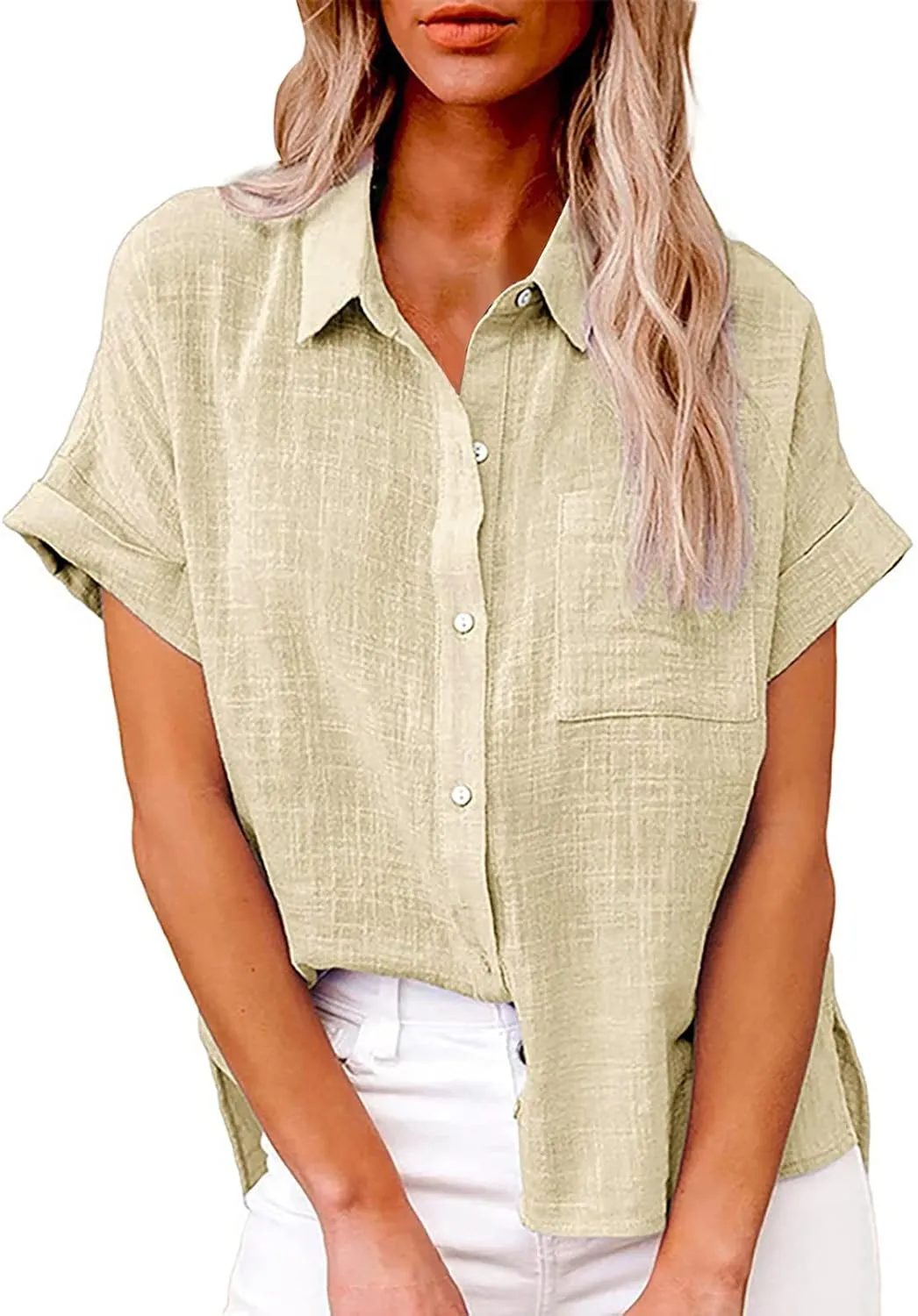 Women's Button Down Shirts Sleeve Down Christmas Fall Jacket Rolled Cuffed Short Sleeve Blouse Long Button Down