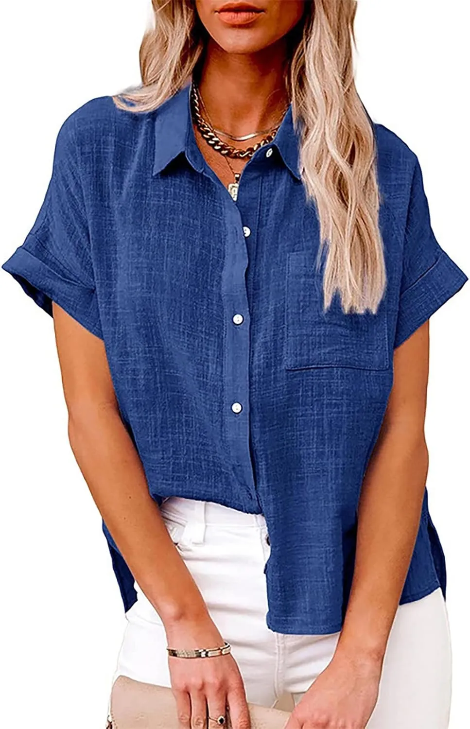Women's Button Down Shirts Sleeve Down Christmas Fall Jacket Rolled Cuffed Short Sleeve Blouse Long Button Down