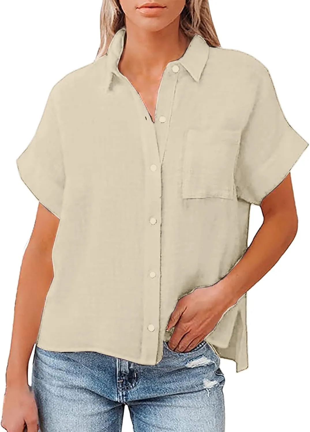 Women's Button Down Shirts Sleeve Down Christmas Fall Jacket Rolled Cuffed Short Sleeve Blouse Long Button Down