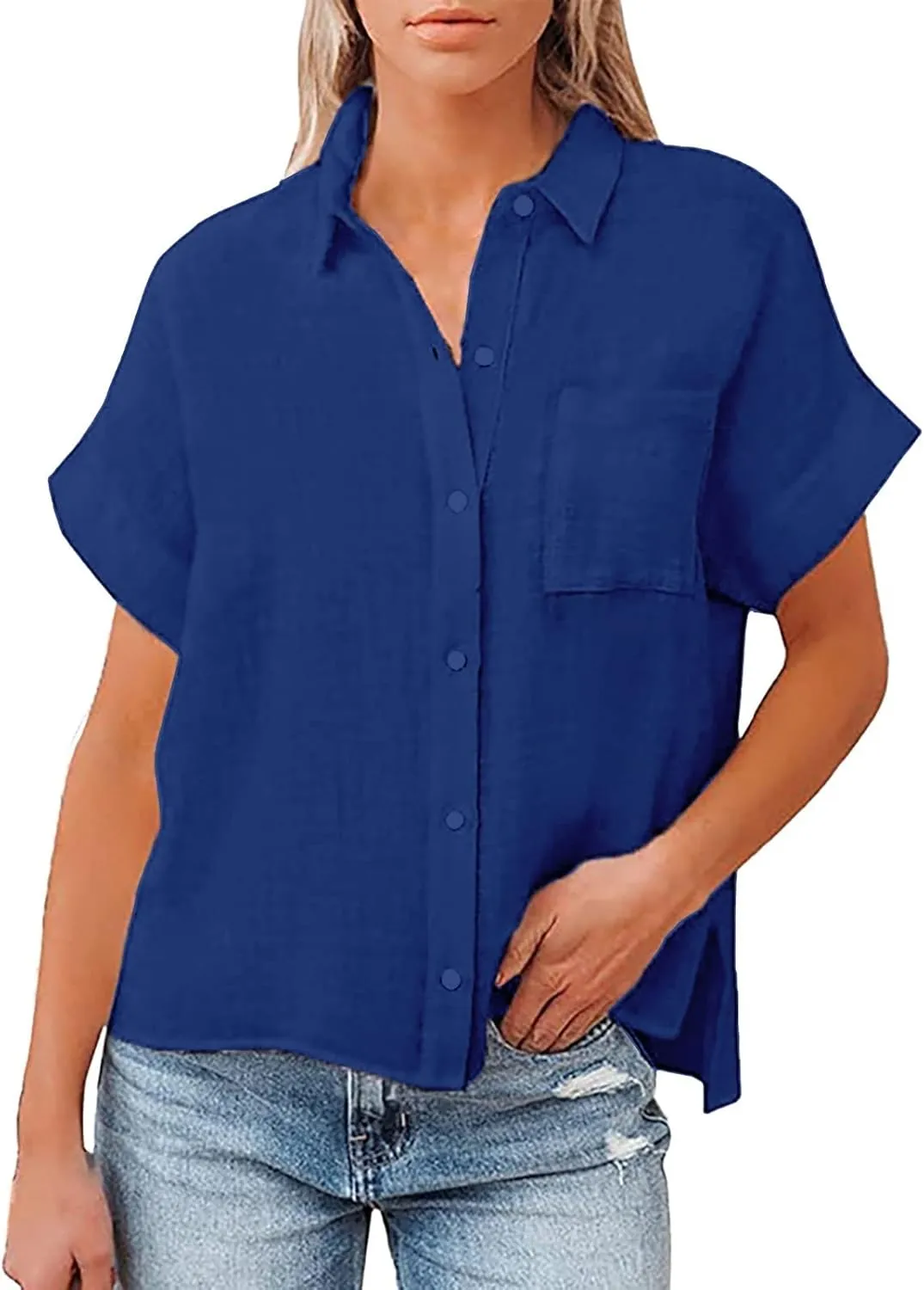 Women's Button Down Shirts Sleeve Down Christmas Fall Jacket Rolled Cuffed Short Sleeve Blouse Long Button Down