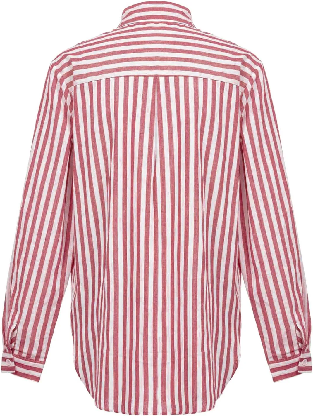 Womens Button Down Shirts Summer Linen V Neck Collared Stripes Casual Long Sleeve Blouses Tops with Pocket