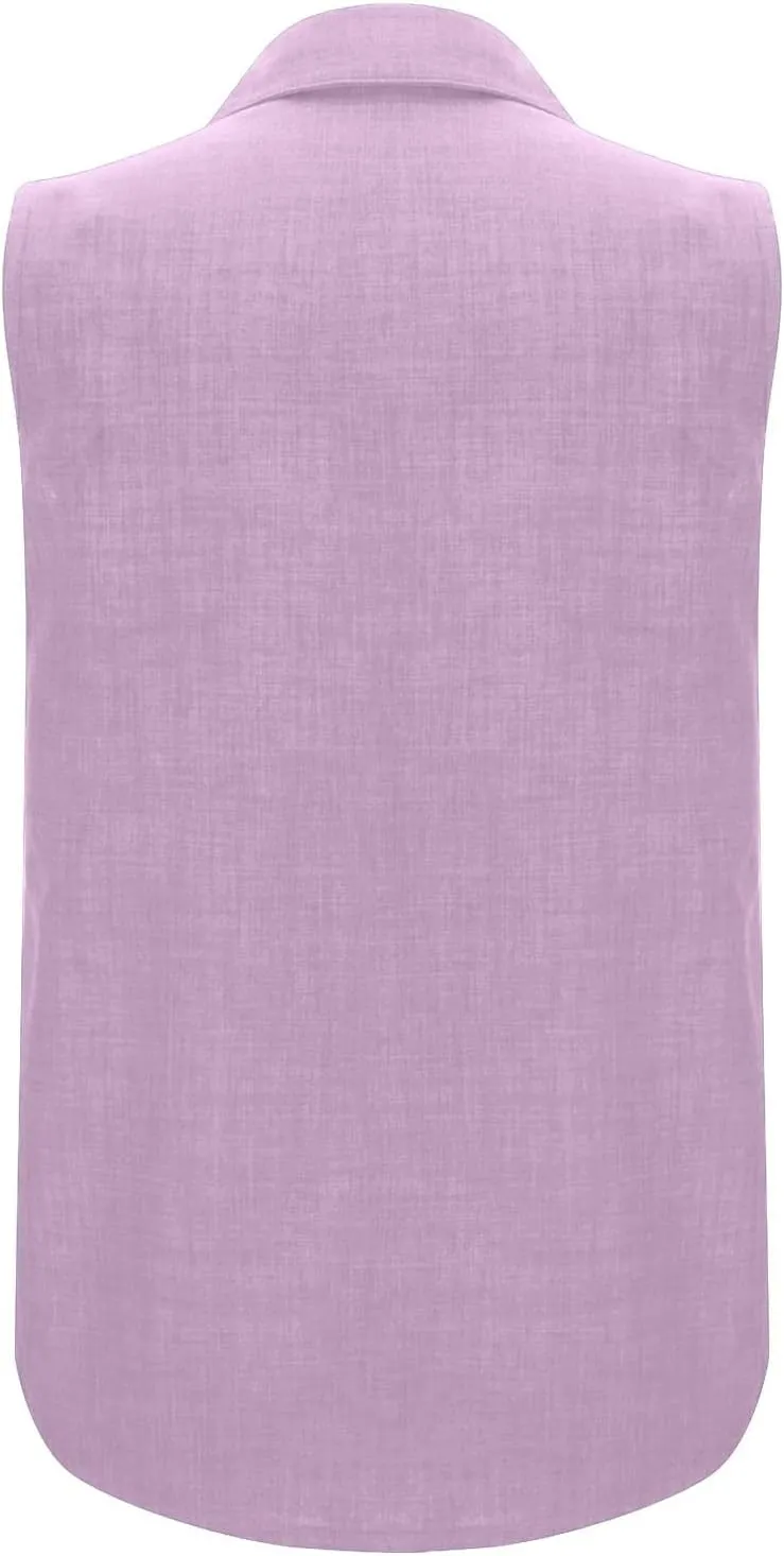 Women's Button-Front Sleeveless Blouse - Lightweight Linen Summer Top, Relaxed Fit & Breathable Design