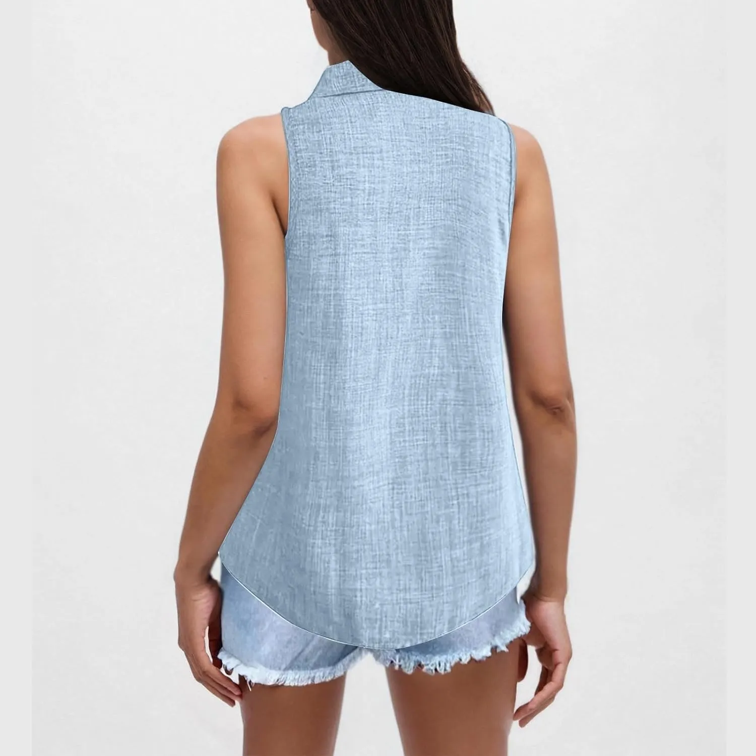 Women's Button-Front Sleeveless Blouse - Lightweight Linen Summer Top, Relaxed Fit & Breathable Design