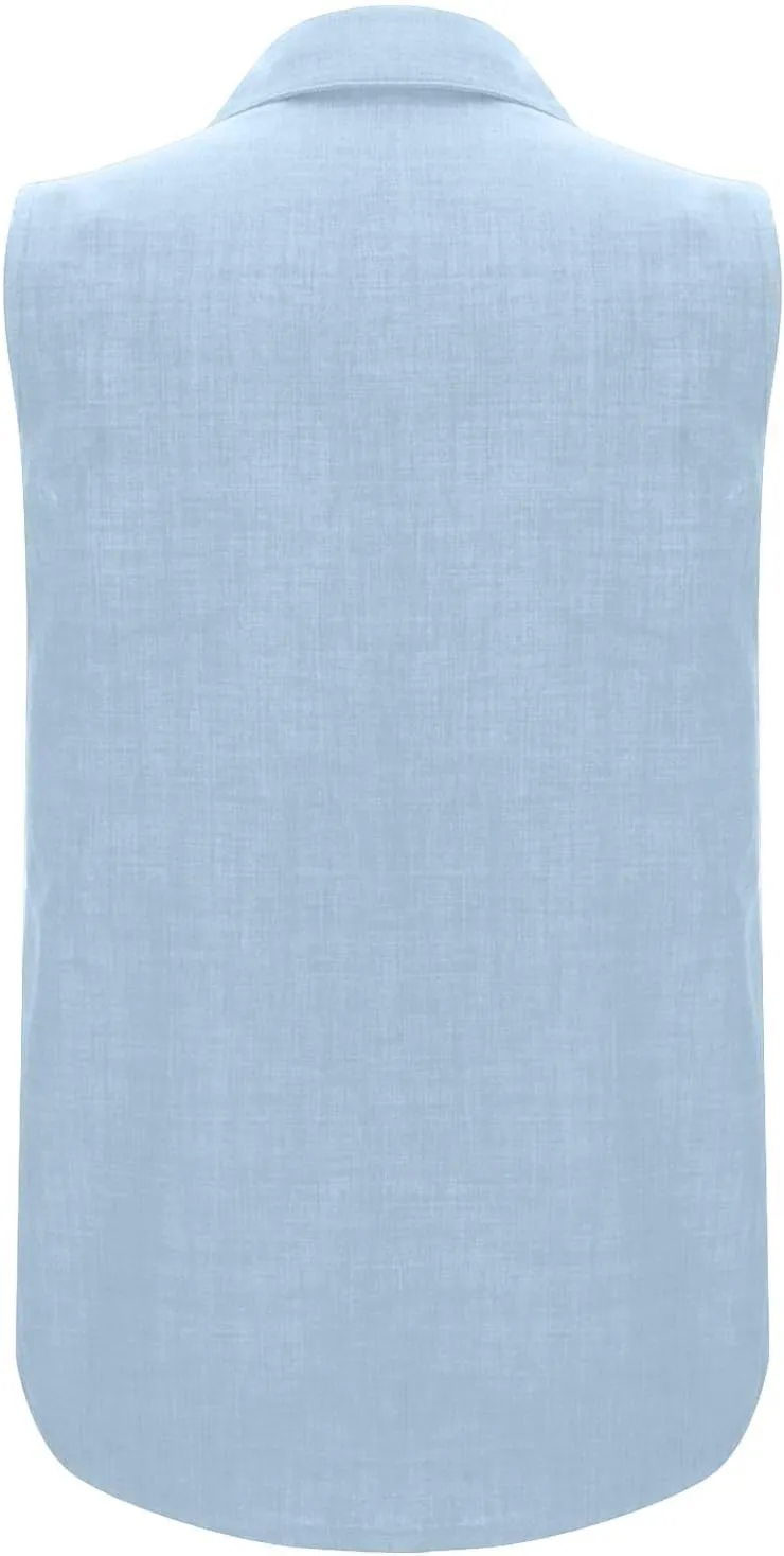 Women's Button-Front Sleeveless Blouse - Lightweight Linen Summer Top, Relaxed Fit & Breathable Design