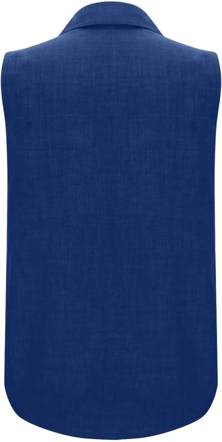 Women's Button-Front Sleeveless Blouse - Lightweight Linen Summer Top, Relaxed Fit & Breathable Design