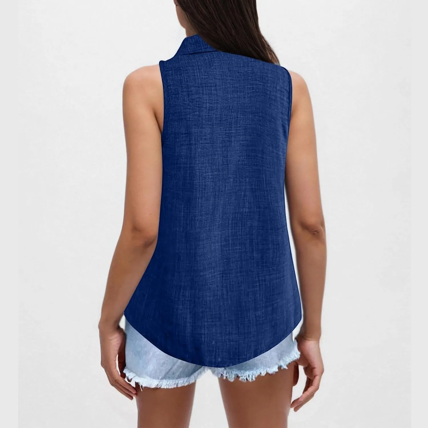Women's Button-Front Sleeveless Blouse - Lightweight Linen Summer Top, Relaxed Fit & Breathable Design