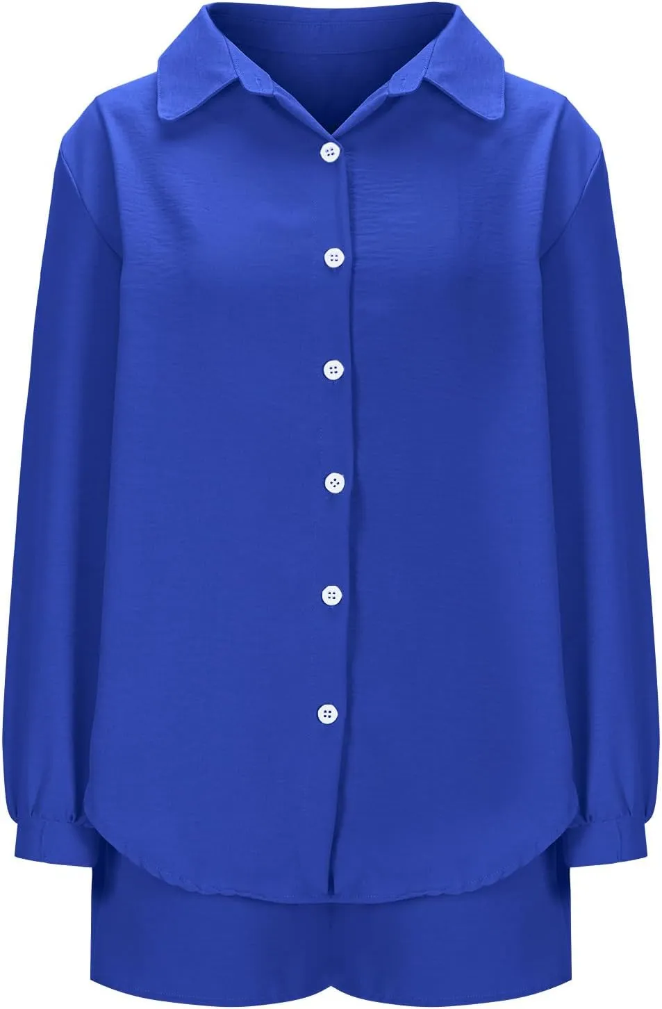 Women's Casual 2 Piece Outfits Cotton Linen Sets Long Sleeve Button Down Shirt Casual Shorts Resort Wear Beach Set