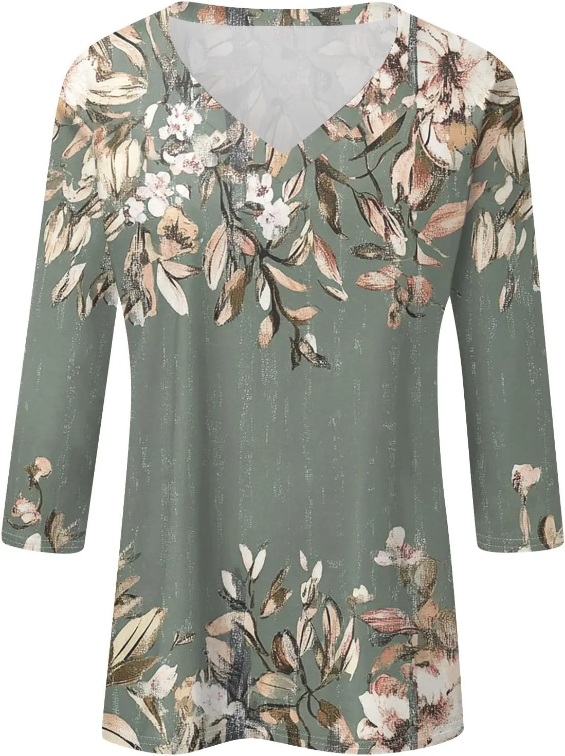 Womens Casual 3/4 Sleeve T-Shirts Sexy V Neck Loose Fit Tunic Tops Cute Basic Tees Blouses Pullover Tops