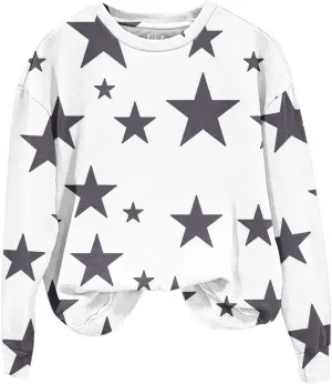 Womens Casual Hoodies Fashion Star Printed Casual Long Sleeve Hoodie Oversized Cropped Sweatshirt 2024 Fall Outfits