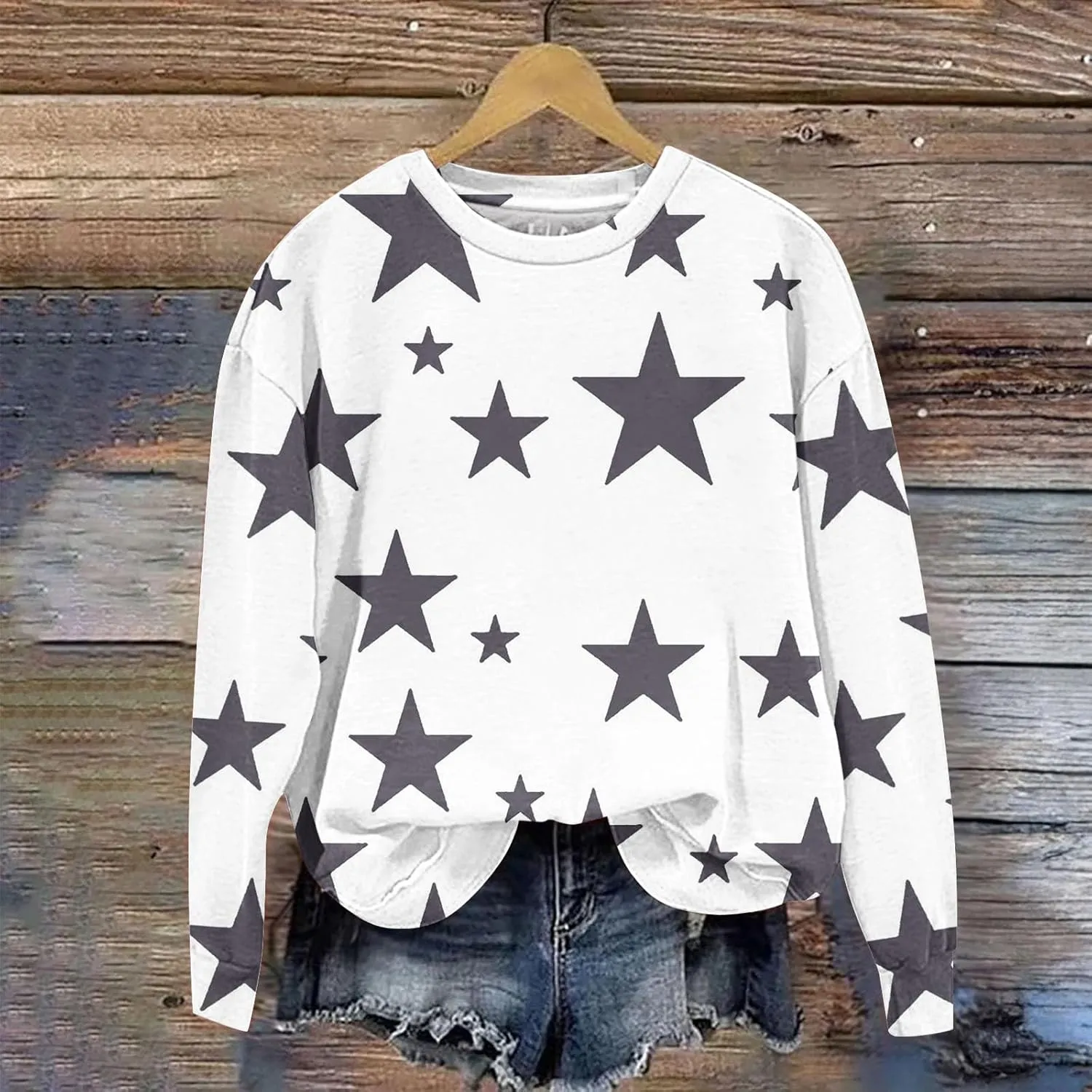 Womens Casual Hoodies Fashion Star Printed Casual Long Sleeve Hoodie Oversized Cropped Sweatshirt 2024 Fall Outfits