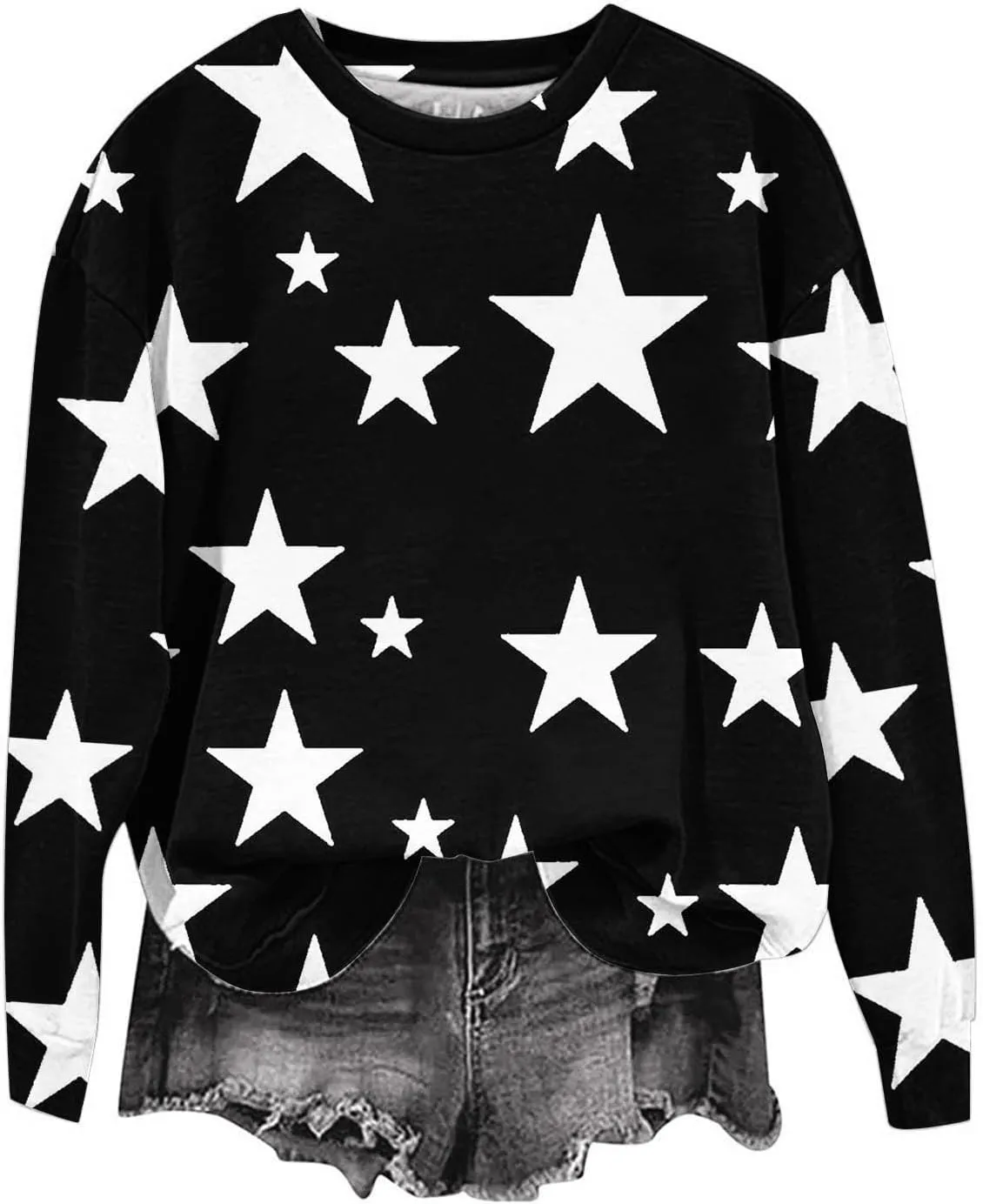 Womens Casual Hoodies Fashion Star Printed Casual Long Sleeve Hoodie Oversized Cropped Sweatshirt 2024 Fall Outfits