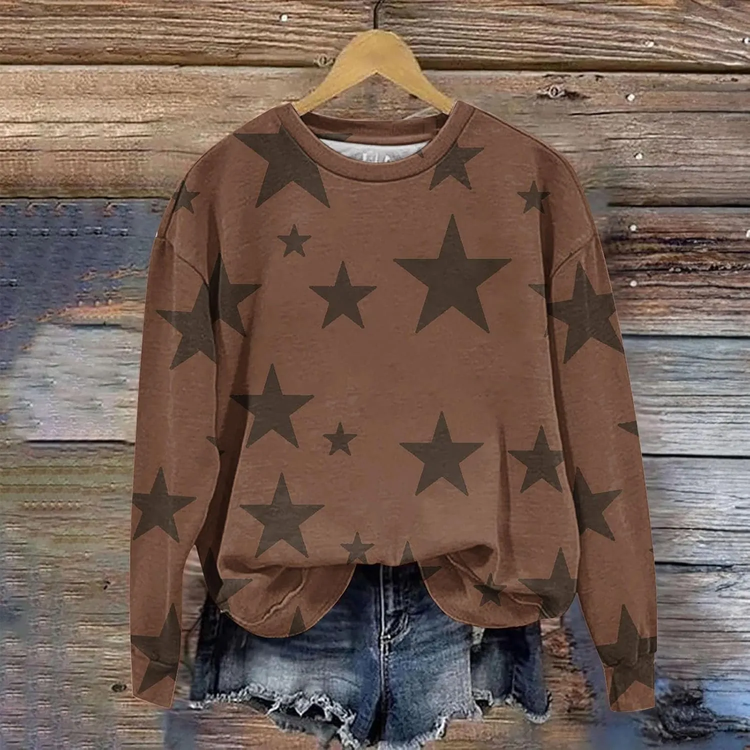 Womens Casual Hoodies Fashion Star Printed Casual Long Sleeve Hoodie Oversized Cropped Sweatshirt 2024 Fall Outfits