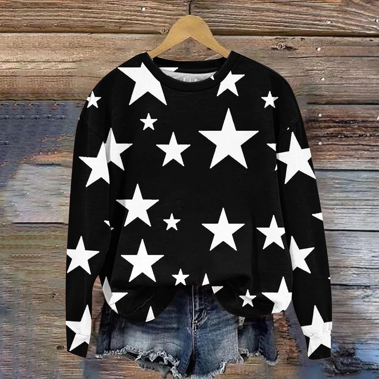 Womens Casual Hoodies Fashion Star Printed Casual Long Sleeve Hoodie Oversized Cropped Sweatshirt 2024 Fall Outfits