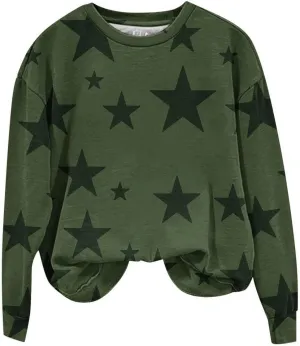 Womens Casual Hoodies Fashion Star Printed Casual Long Sleeve Hoodie Oversized Cropped Sweatshirt 2024 Fall Outfits