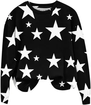 Womens Casual Hoodies Fashion Star Printed Casual Long Sleeve Hoodie Oversized Cropped Sweatshirt 2024 Fall Outfits