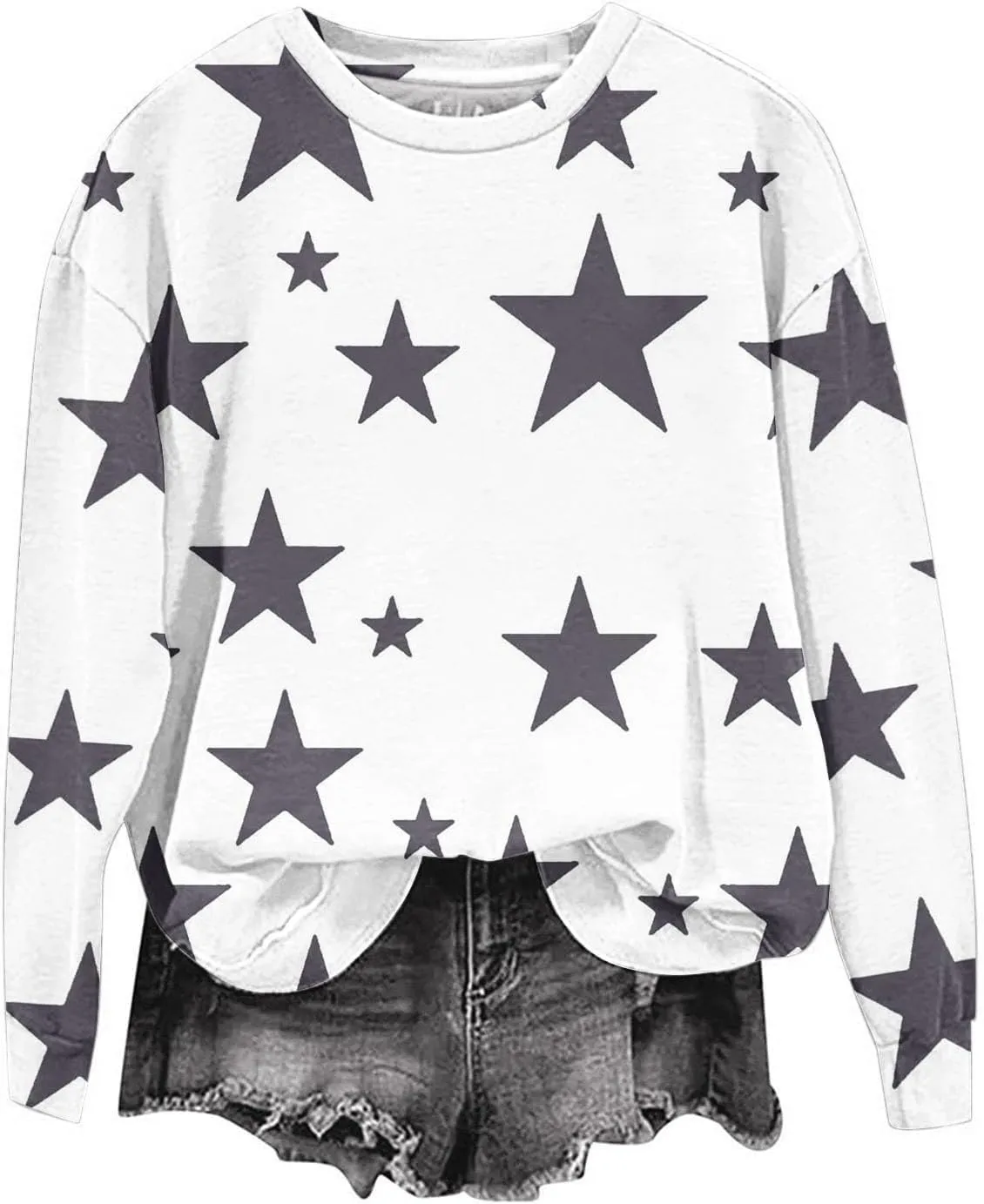 Womens Casual Hoodies Fashion Star Printed Casual Long Sleeve Hoodie Oversized Cropped Sweatshirt 2024 Fall Outfits