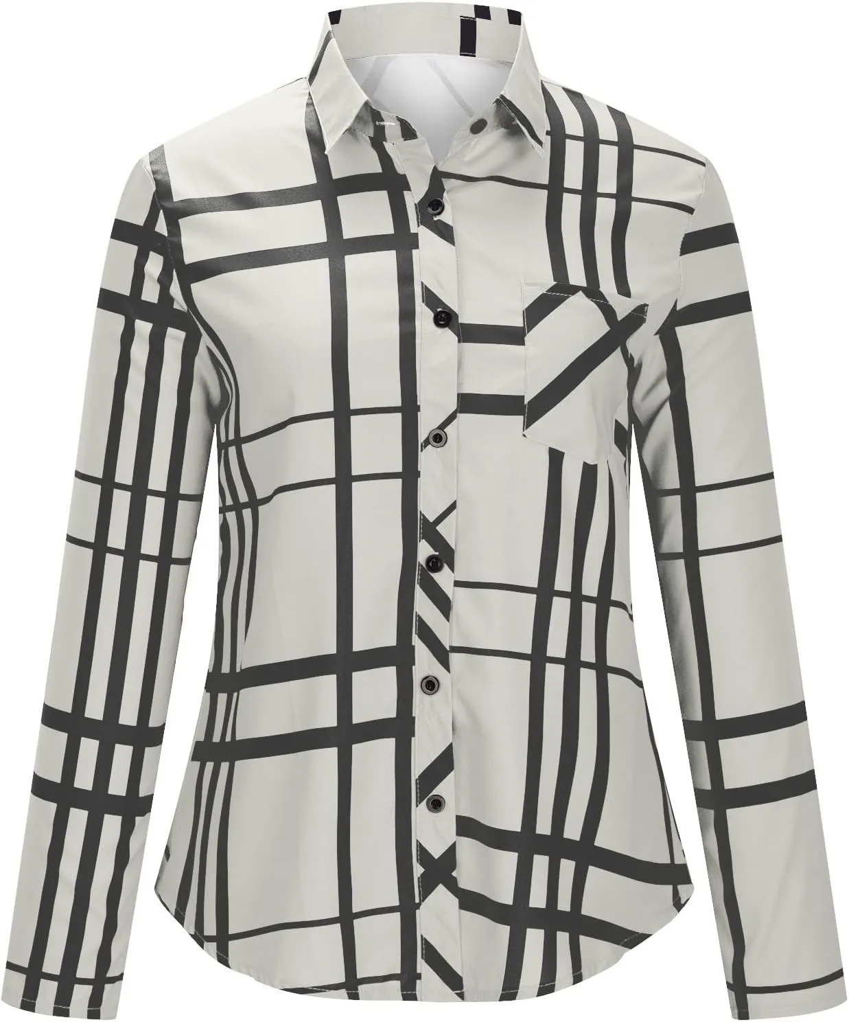 Women's Casual Plaid Button Down Blouses and Tops 2023 Fashion Collared Button Down Shirts Pullover Tee Top with Pocket