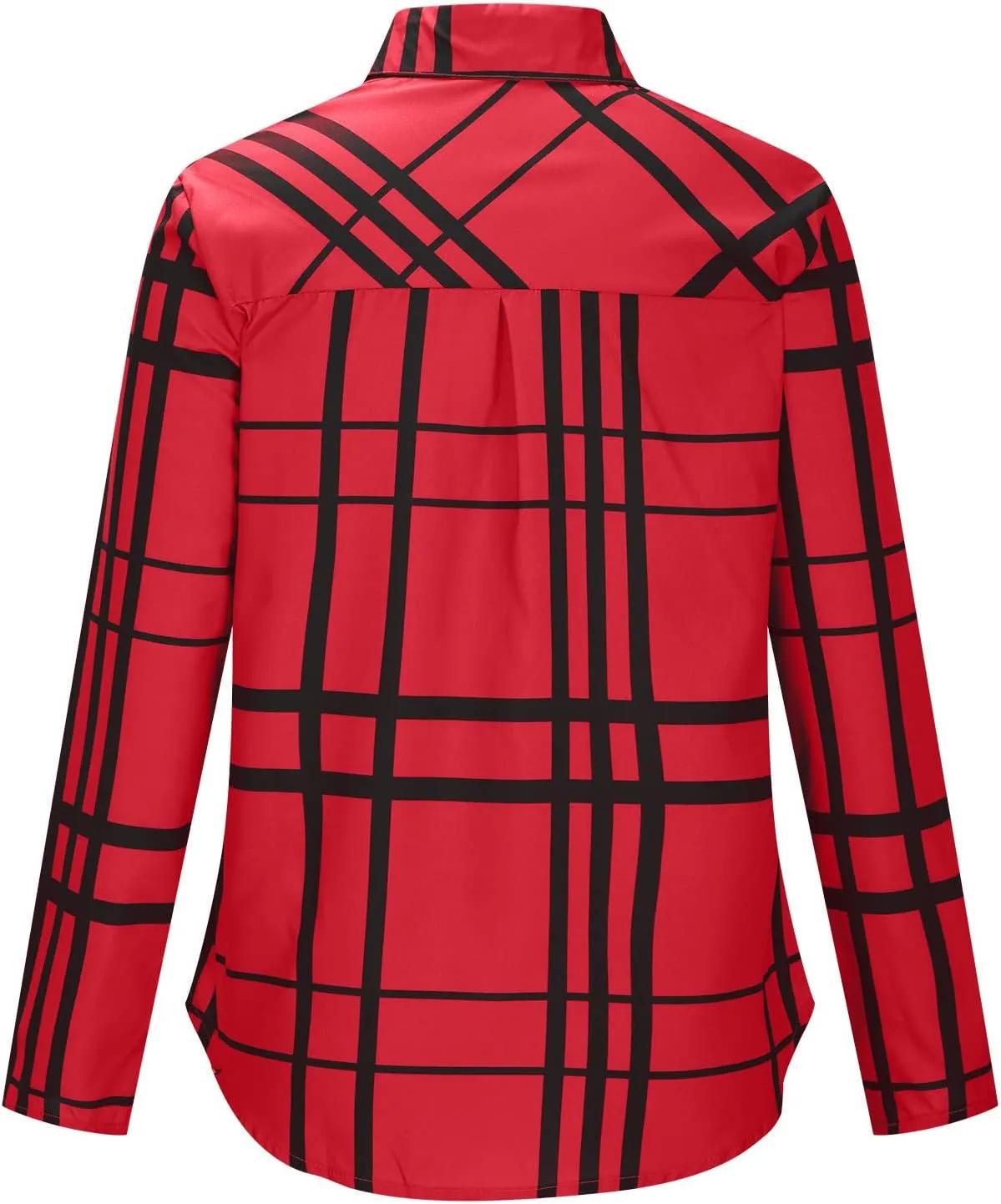 Women's Casual Plaid Button Down Blouses and Tops 2023 Fashion Collared Button Down Shirts Pullover Tee Top with Pocket