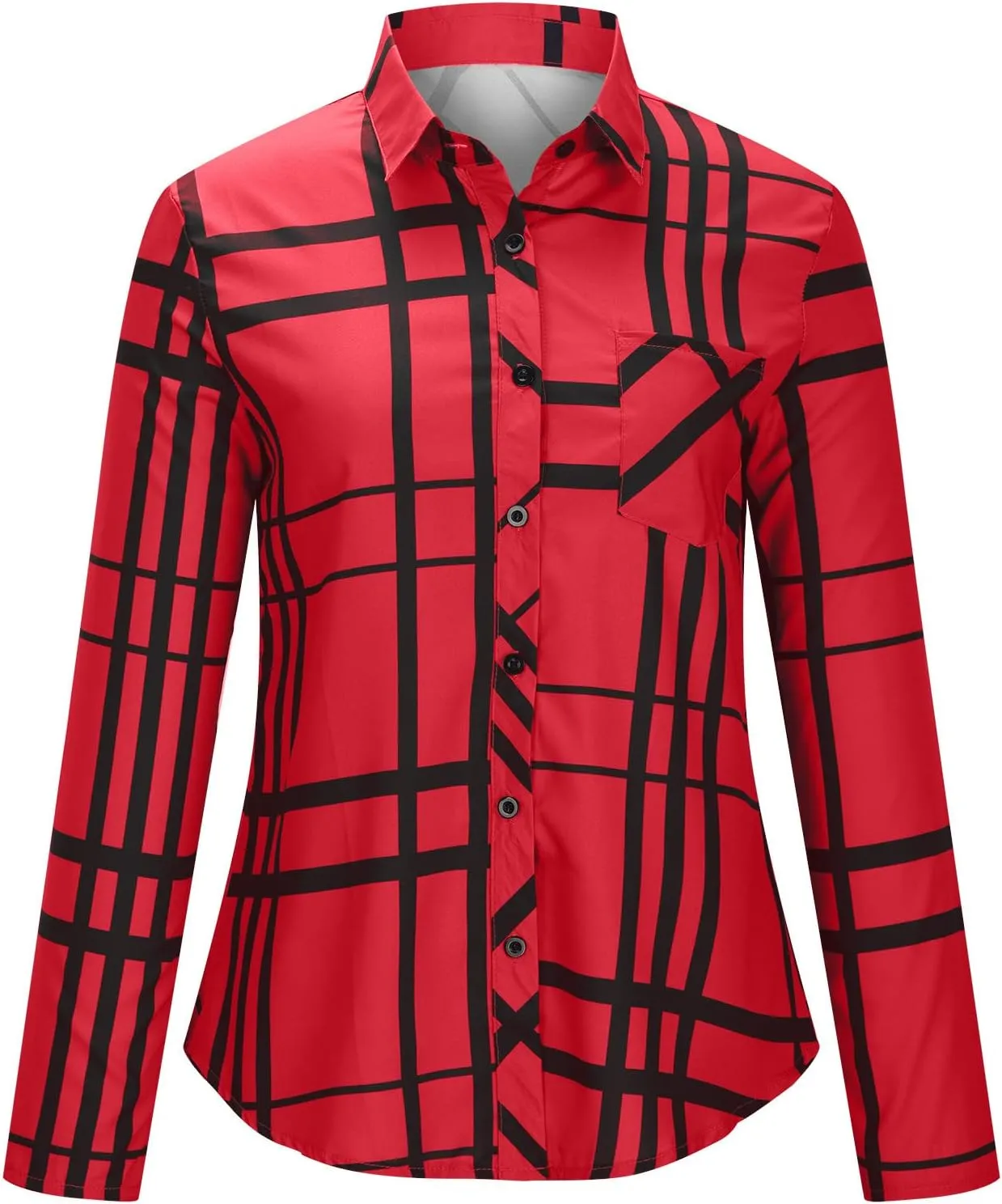 Women's Casual Plaid Button Down Blouses and Tops 2023 Fashion Collared Button Down Shirts Pullover Tee Top with Pocket