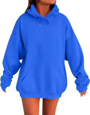 Womens Casual Soild Color Long Sleeve Hoodies Oversized Trendy Loose Fit Sweatshirts with Pockets Plus Size S-5xl