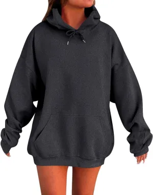Womens Casual Soild Color Long Sleeve Hoodies Oversized Trendy Loose Fit Sweatshirts with Pockets Plus Size S-5xl