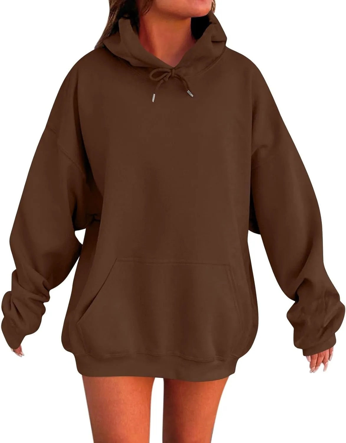Womens Casual Soild Color Long Sleeve Hoodies Oversized Trendy Loose Fit Sweatshirts with Pockets Plus Size S-5xl