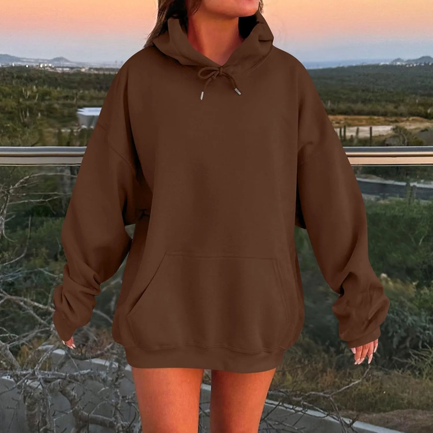 Womens Casual Soild Color Long Sleeve Hoodies Oversized Trendy Loose Fit Sweatshirts with Pockets Plus Size S-5xl