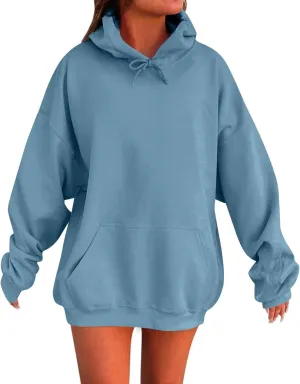 Womens Casual Soild Color Long Sleeve Hoodies Oversized Trendy Loose Fit Sweatshirts with Pockets Plus Size S-5xl