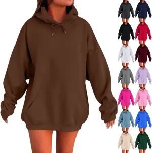 Womens Casual Soild Color Long Sleeve Hoodies Oversized Trendy Loose Fit Sweatshirts with Pockets Plus Size S-5xl
