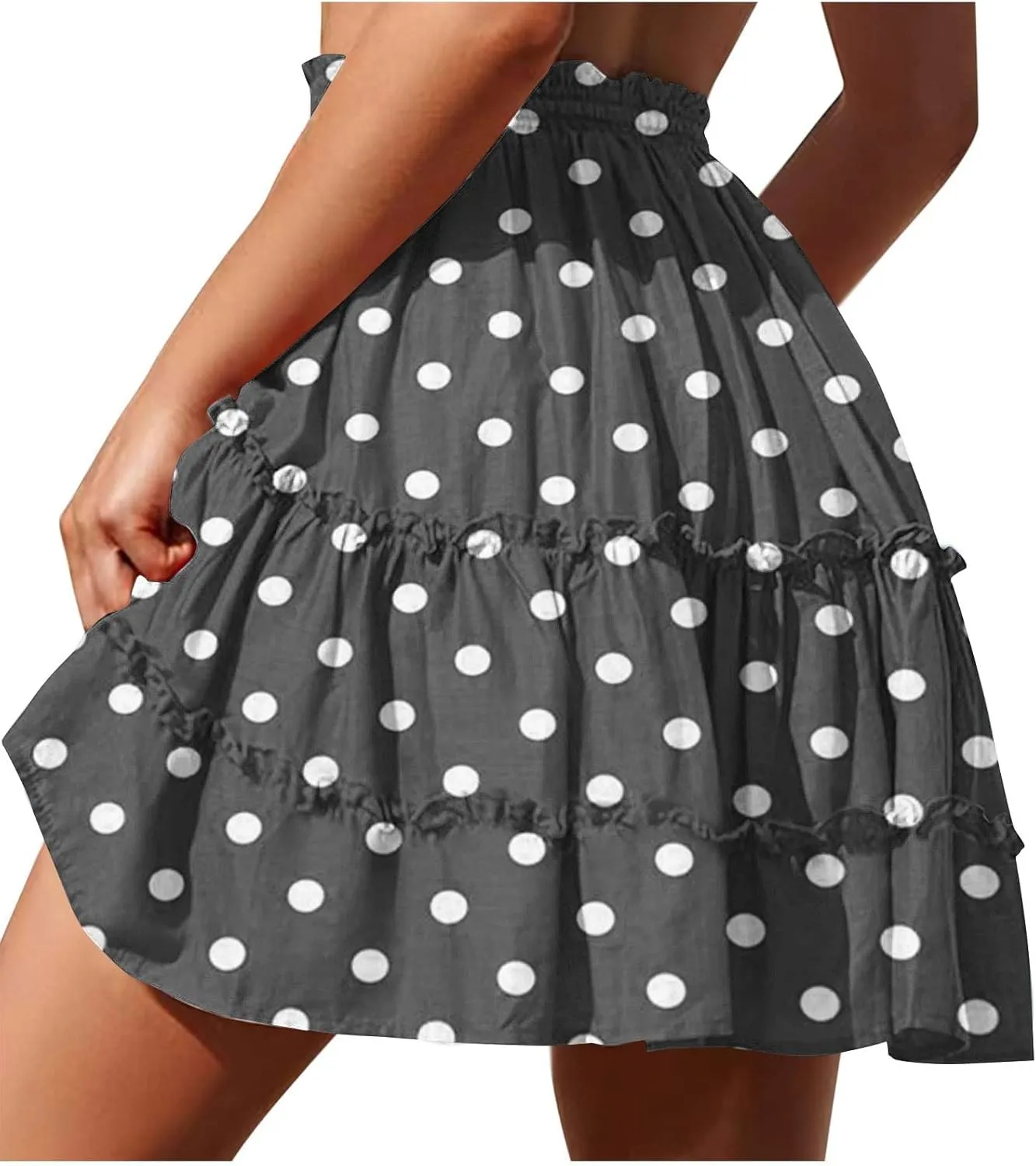 Women's Casual Summer Skirts High Waist Pleated Skirts A-Line Flowy Swing Tiered Skirt Polka Dots Beach Skirt