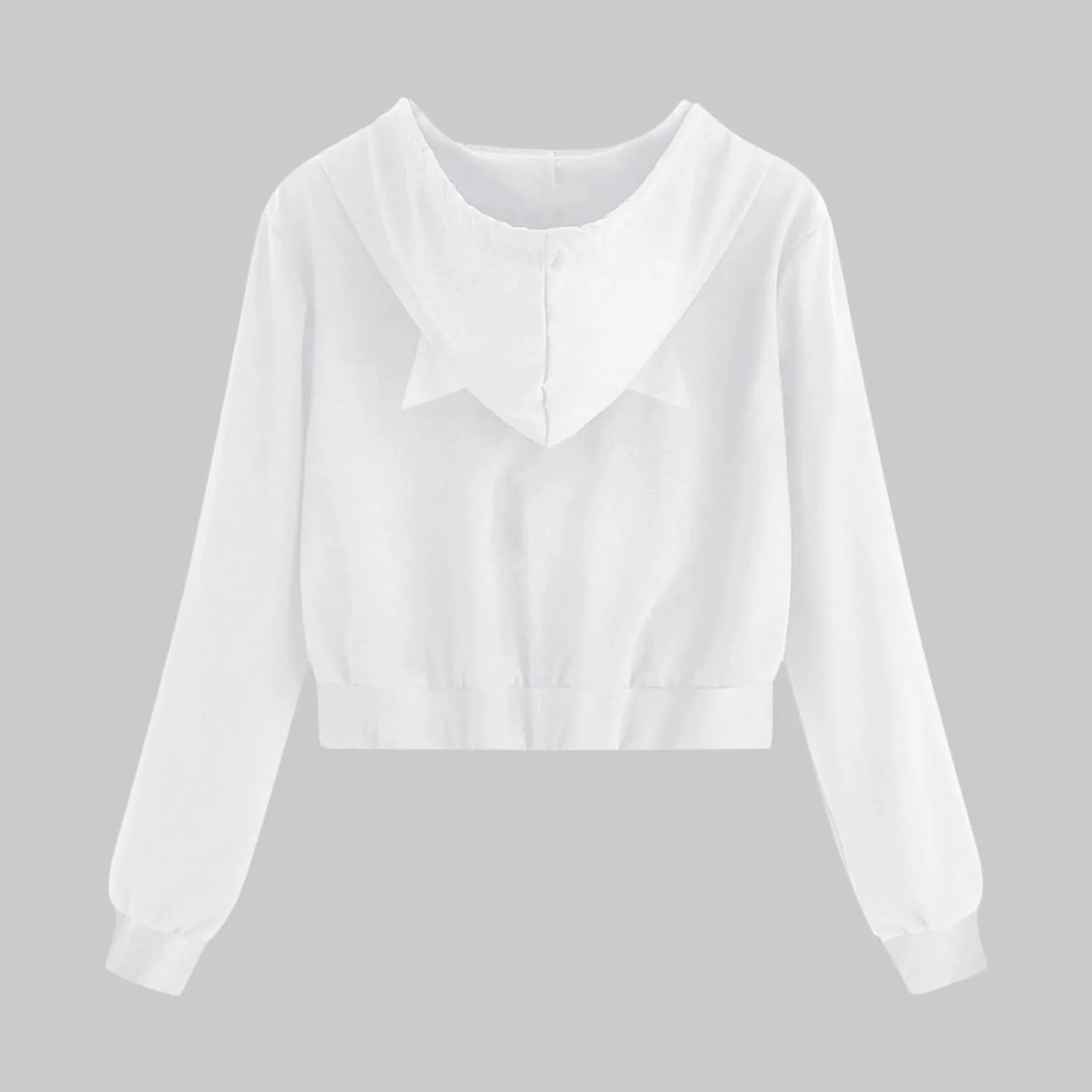 Women's Cat Ear Crop Hoodie Zip Up Sweatshirt Long Sleeve Drawstring Cute Full Zip Hoodies Pullover Tops