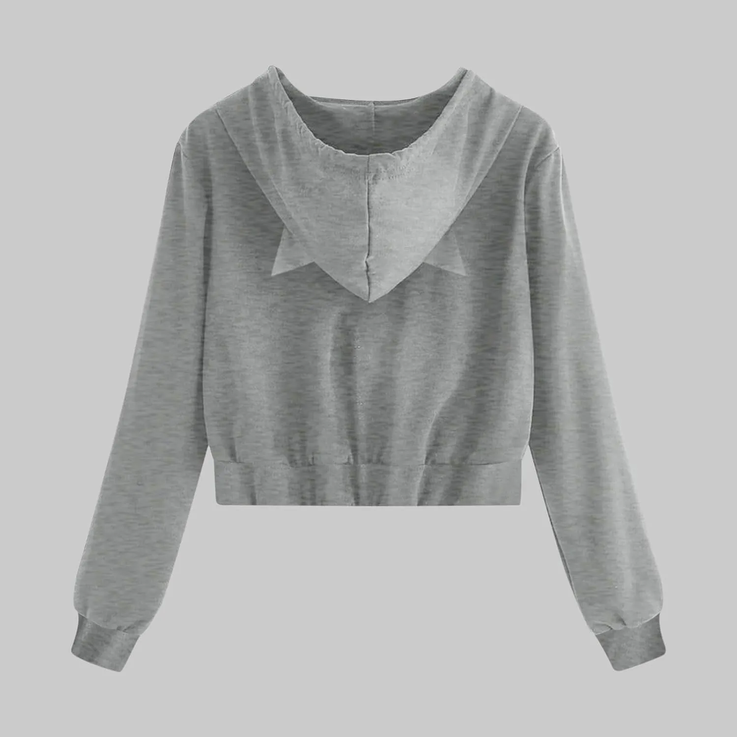 Women's Cat Ear Crop Hoodie Zip Up Sweatshirt Long Sleeve Drawstring Cute Full Zip Hoodies Pullover Tops