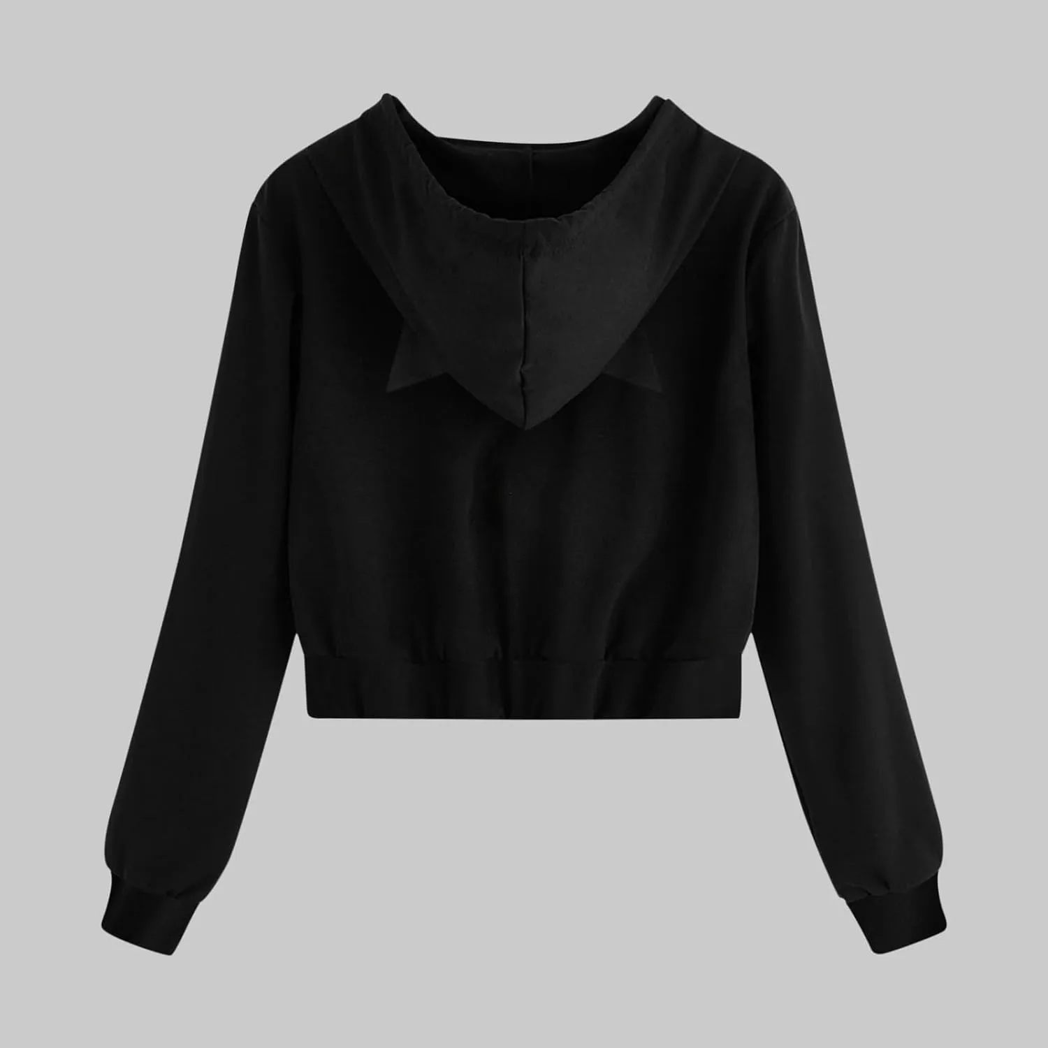 Women's Cat Ear Crop Hoodie Zip Up Sweatshirt Long Sleeve Drawstring Cute Full Zip Hoodies Pullover Tops