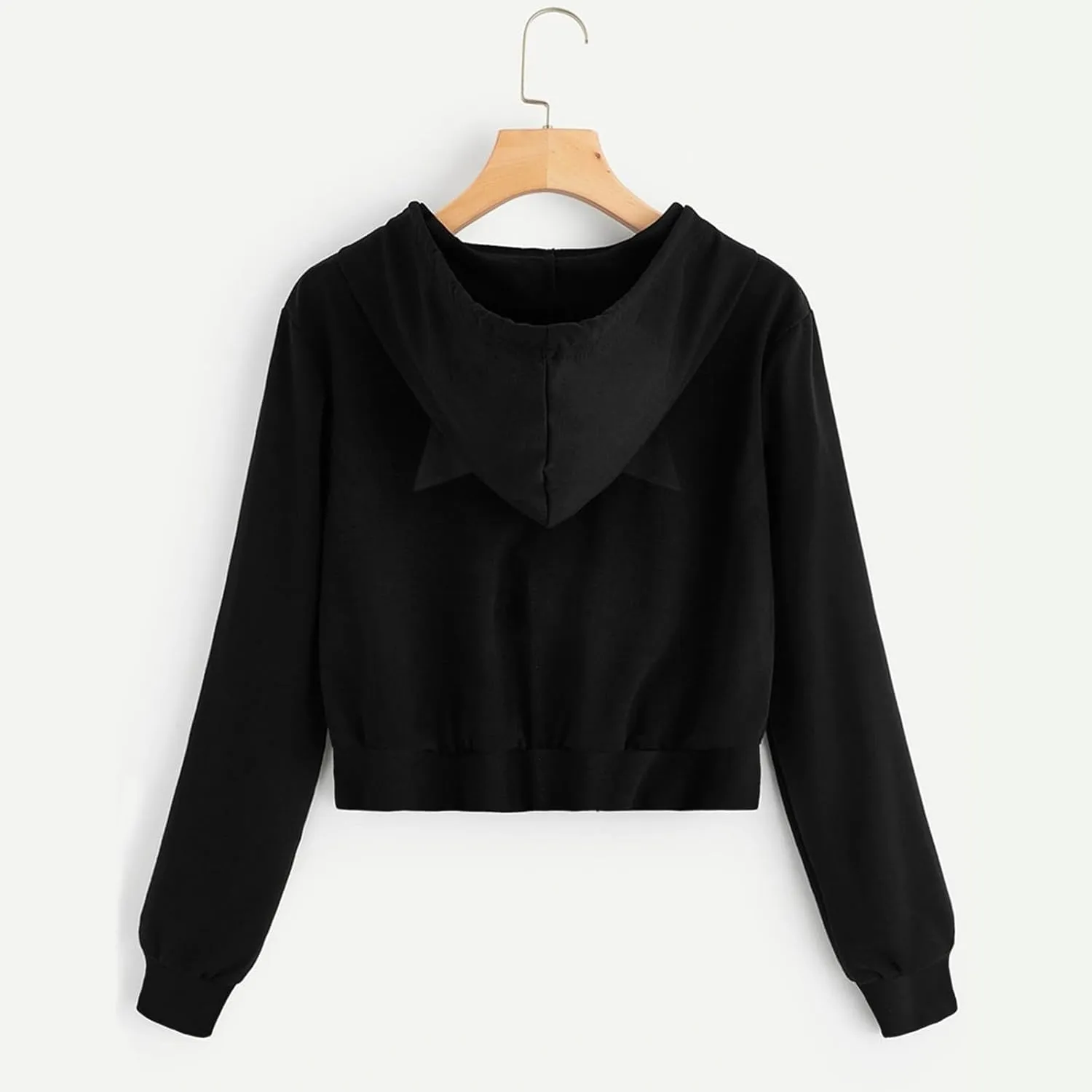 Women's Cat Ear Crop Hoodie Zip Up Sweatshirt Long Sleeve Drawstring Cute Full Zip Hoodies Pullover Tops
