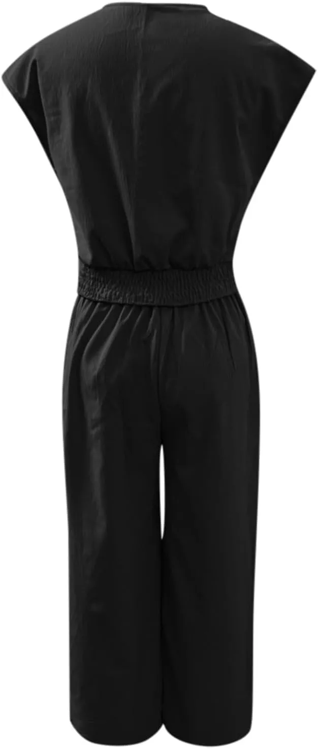 Womens Cotton Linen Sets 2 Piece Tracksuit Tops Wide Leg Pant Sets Casual 2024 Summer Clothes Beach Vacation Set